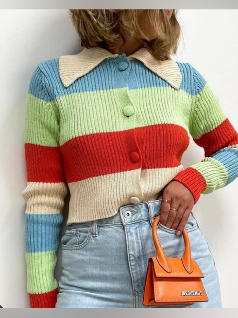 Zara Striped Ribbed Knit Cropped Cardigan Multicolor Size S